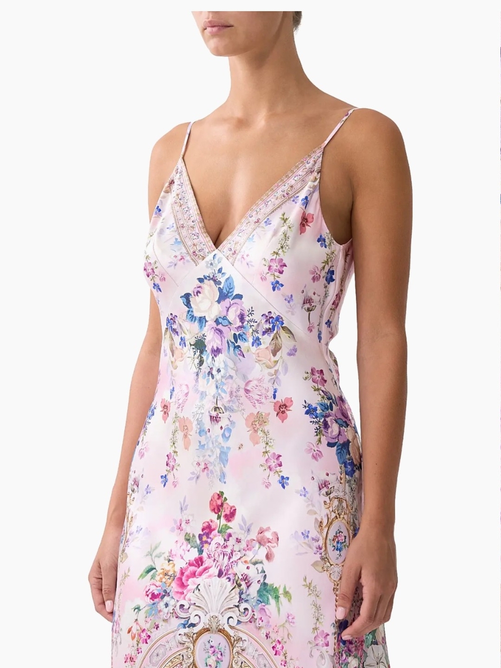 Women's Pink Floral Satin Slip Dress - Picture 1 of 9